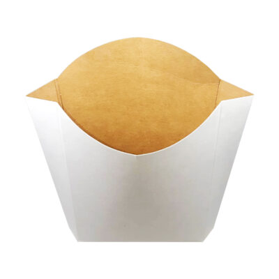 упаковка конверт/кармашек для картофеля фри в фаст фуде с размерами 75х30х100мм белый снаружи крафт внутри, жиростойкий