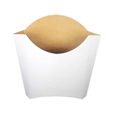 упаковка конверт/кармашек для картофеля фри в фаст фуде с размерами 84х34х135мм белый снаружи крафт внутри, жиростойкий