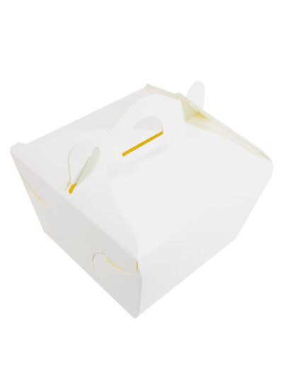 Самоскладывающаяся коробка "БЕНТО" с размерами 120х120х85мм изготовлена из белого картона.